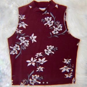 slightly cropped floral turtleneck halter top
